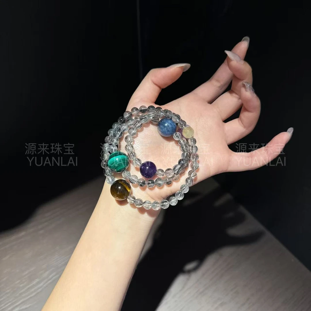 *灰域星芒*天然黑发晶多圈手串F