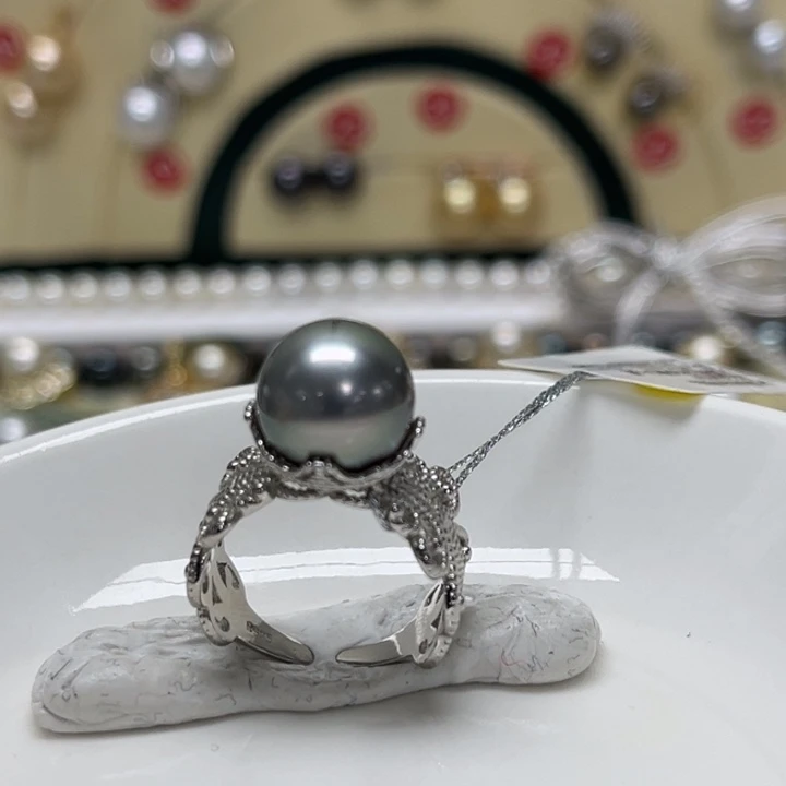 海水珍珠银S925镶嵌戒圈大溪地 11-12mm 43号