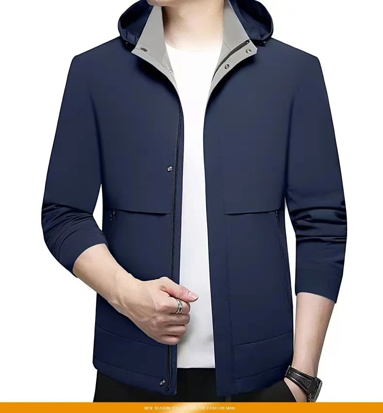 春秋季男士商务连帽牛奶丝夹克（3516）