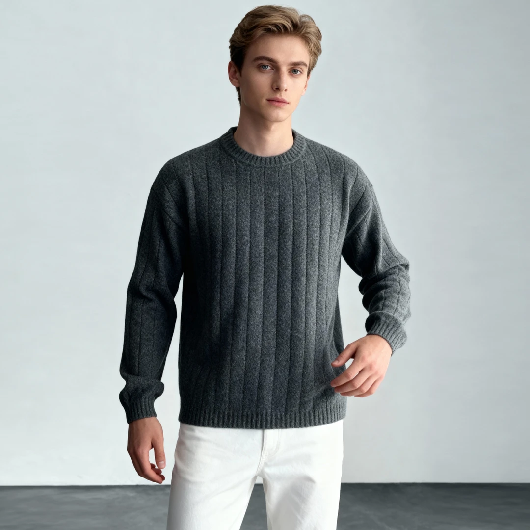 坑条加厚套头毛衣男冬季宽松高级感内搭打底百搭上班针织衫上衣