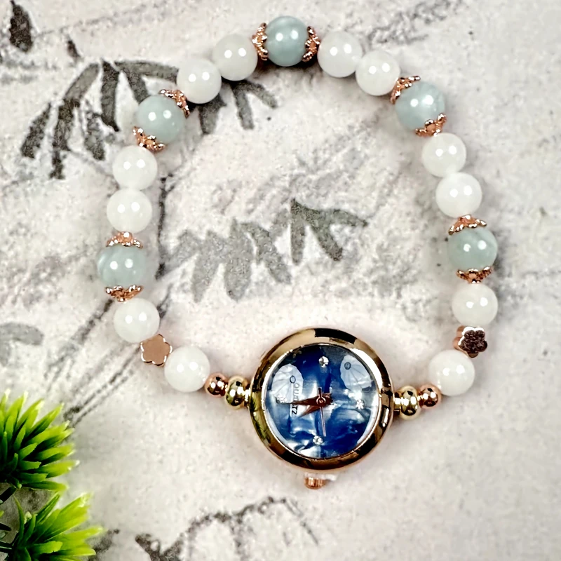 D15复古翡翠手链潮流气质轻奢时尚精致手表百搭奢华手表