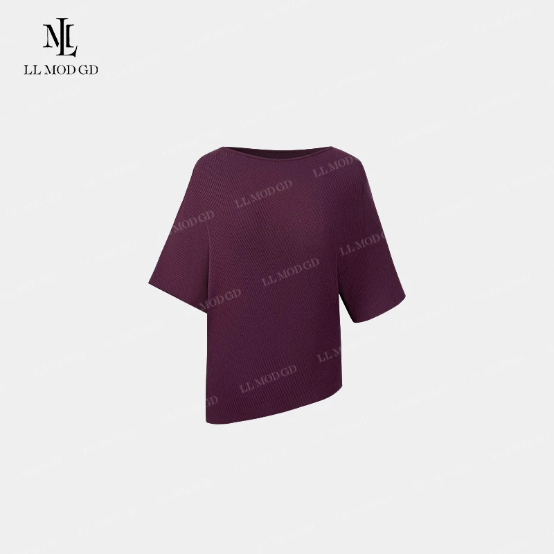 紫丁香 软糯垂感宽松蝙蝠袖连肩针织衫T恤百搭显瘦时尚YL-261532