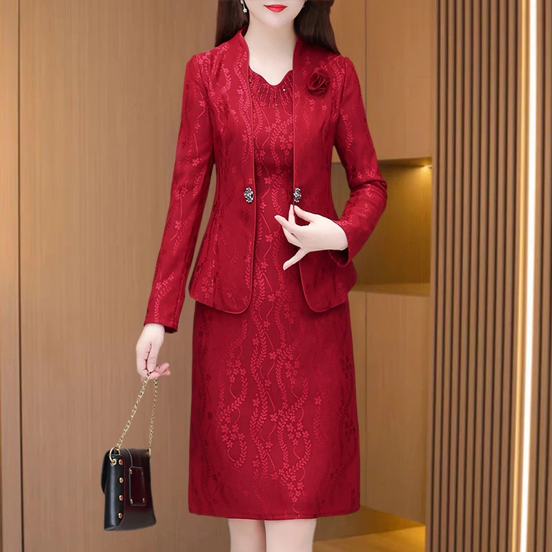 喜婆婆婚宴装2025新款妈妈礼服秋气质年轻高贵高端旗袍连衣裙套装