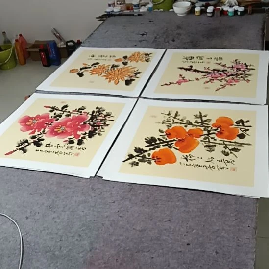 竖款写意画四张50cm×50cm