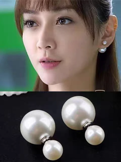 合金仿珍珠耳饰 双面珍珠气质款小众设计感2025爆款双面珍珠耳钉