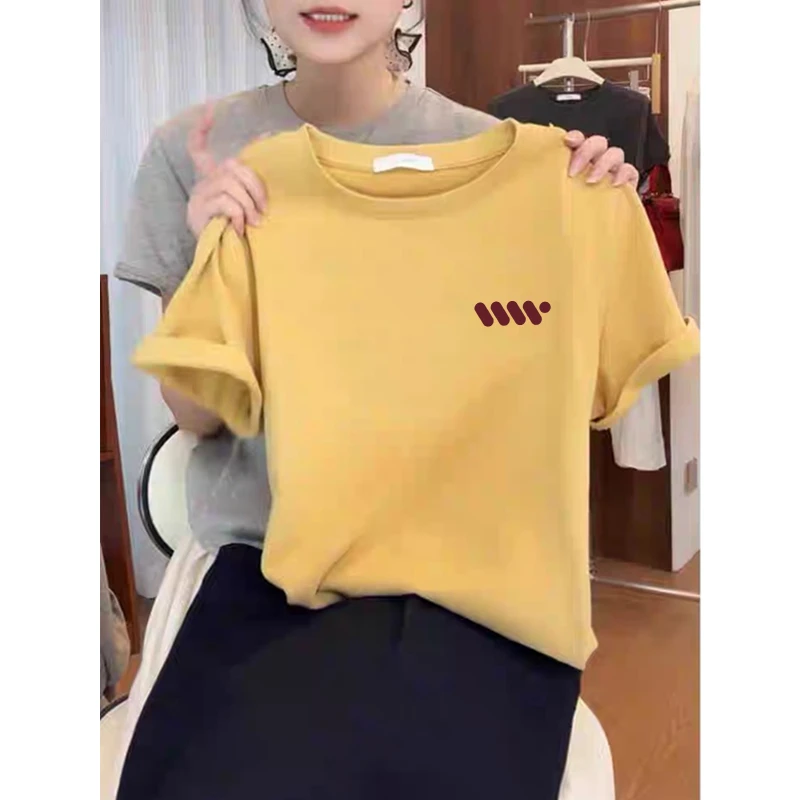 设计感小众正肩短袖t恤女2025新款流行时尚百搭洋气黄色上衣夏季