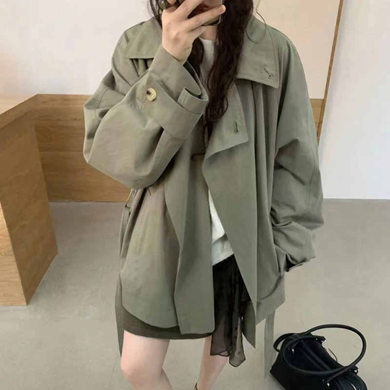 2025年春季新款韩日常通勤百搭设计感系带立领1045风衣外套