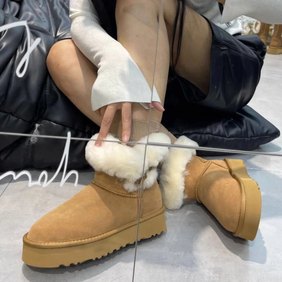【十六号】磨砂皮短筒雪地靴女2025增高厚底加厚绒保暖棉靴牛角扣09
