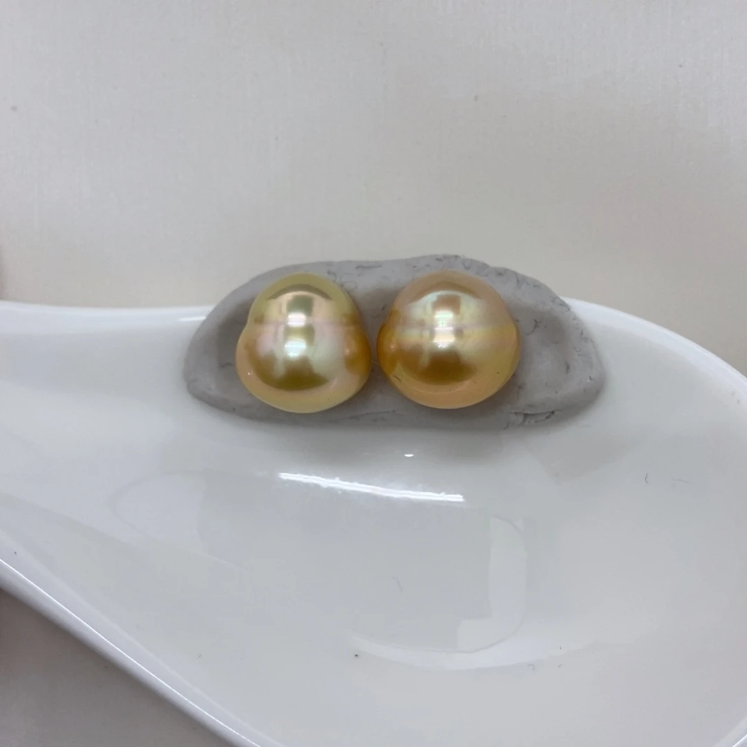 定制海水珍珠未镶嵌裸珠金珠葫芦对珠11-12不退换