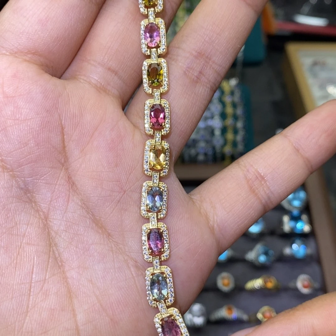 手链银S925镶嵌碧玺