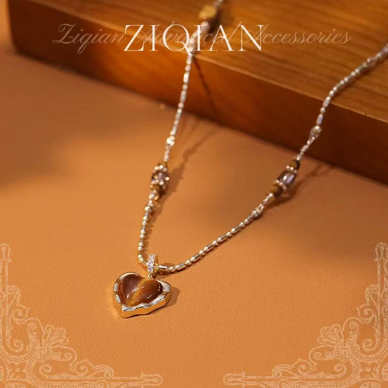 铜合金珐琅项链 【桃心】百搭民族风手工串珠复古轻奢项链 A101