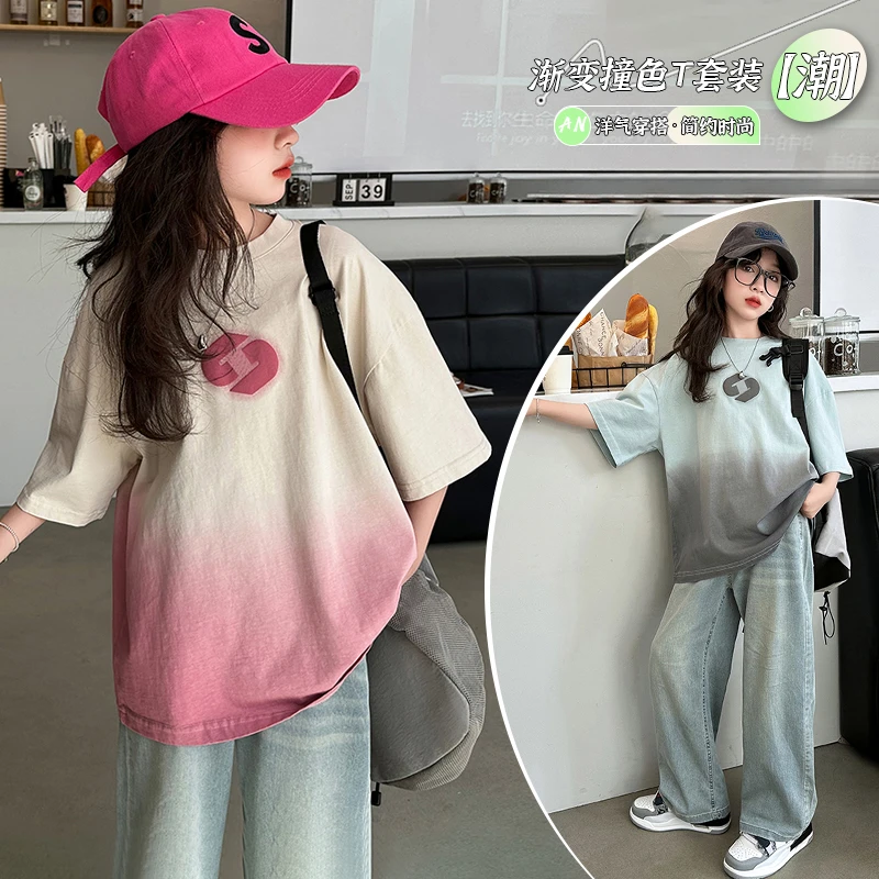 【允恬】女童短袖套装2025新款洋气夏装网红女大童夏季裤子两件套潮