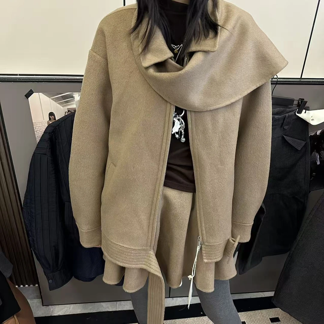 【一个亦】羊绒大衣套装松紧腰羊绒百褶裙ML/3218