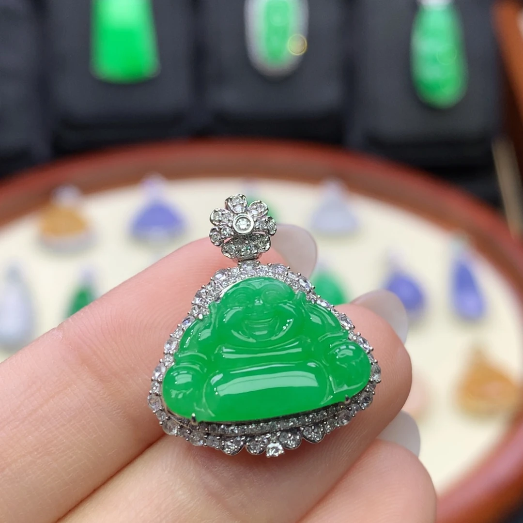 吊坠(不含链)18K金镶嵌翡翠