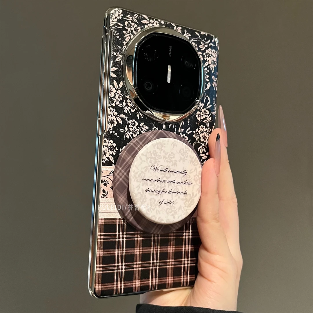 ins风磁吸格纹碎花支架适用华为MateX6典藏版折叠屏手机壳高档Mat
