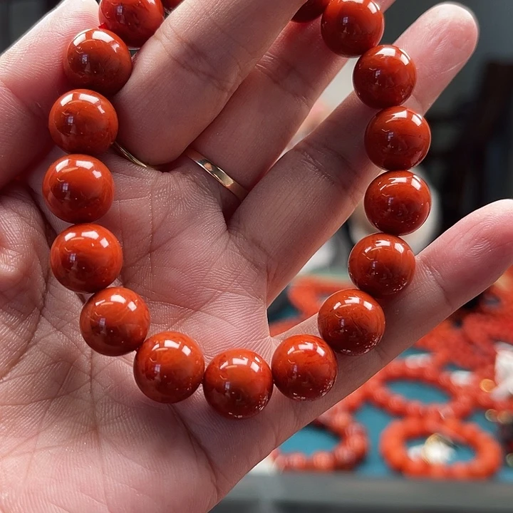 南红玛瑙未镶嵌瓦西牛血火焰纹圆珠12mm