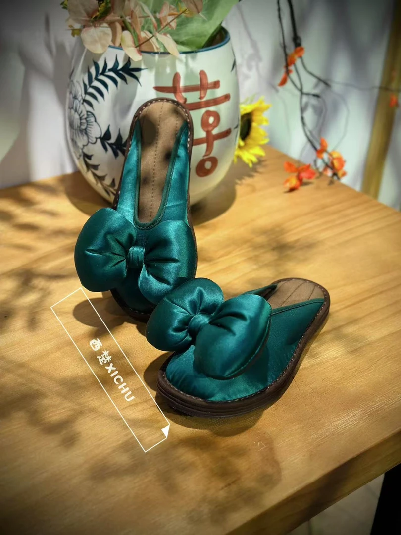 西楚（赫本-绿）新中式时尚复古经典重工百搭低帮手工布鞋