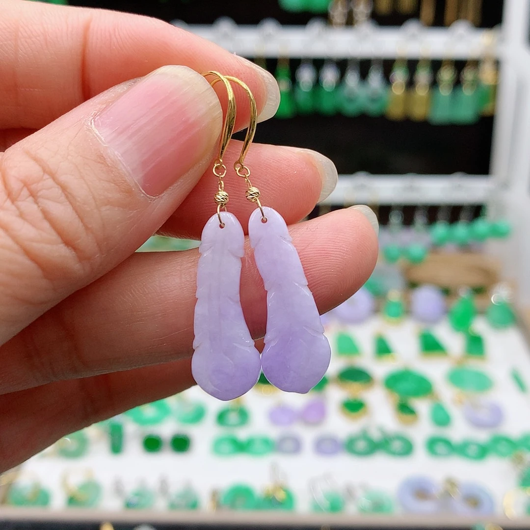 翡翠耳饰18K金镶嵌的