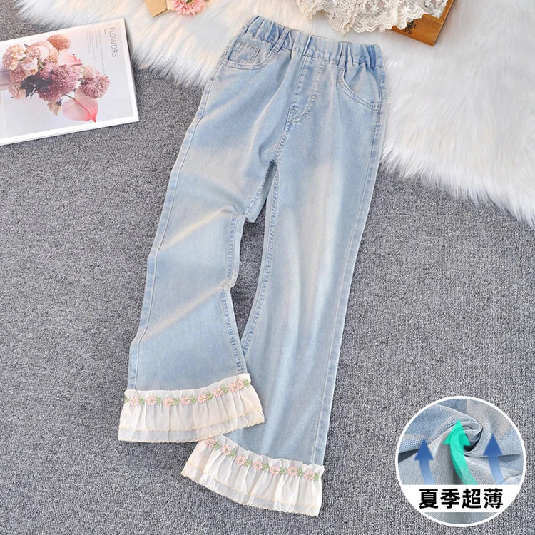 【夏款】女童裤子新款洋气薄款中大童装夏季儿童喇叭裤女孩牛仔长裤