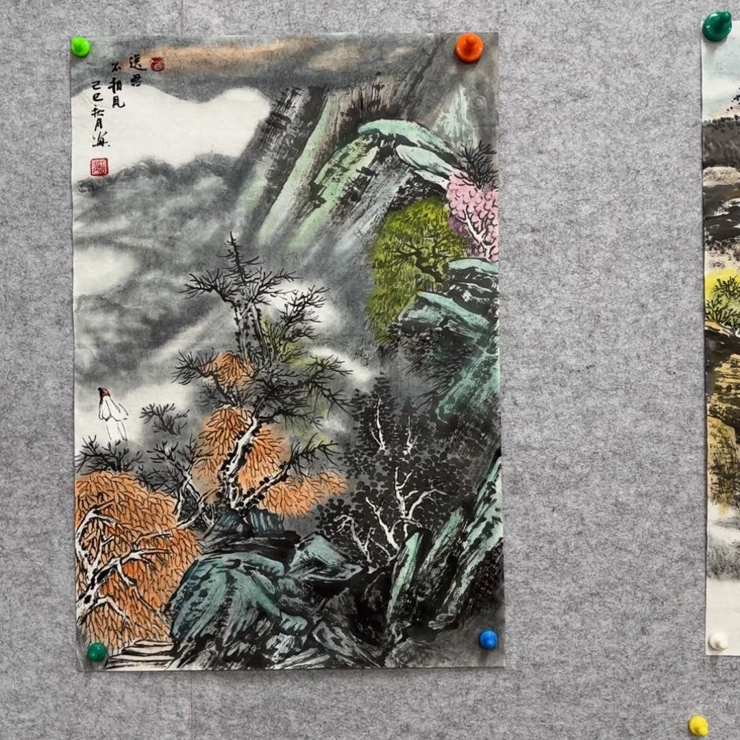 国画花鸟等图案为一体的