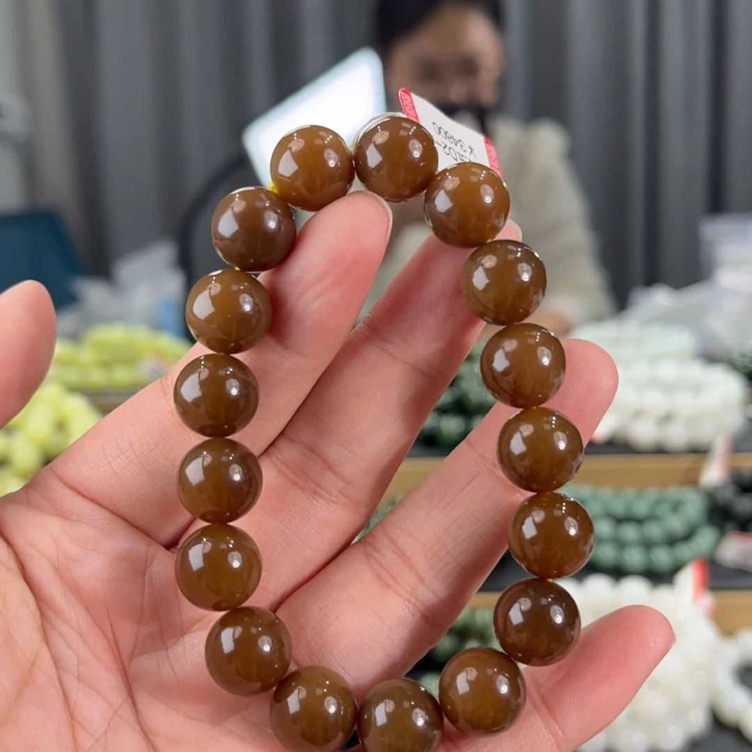 手串未镶嵌和田玉新疆且末金山红糖卡12圆珠