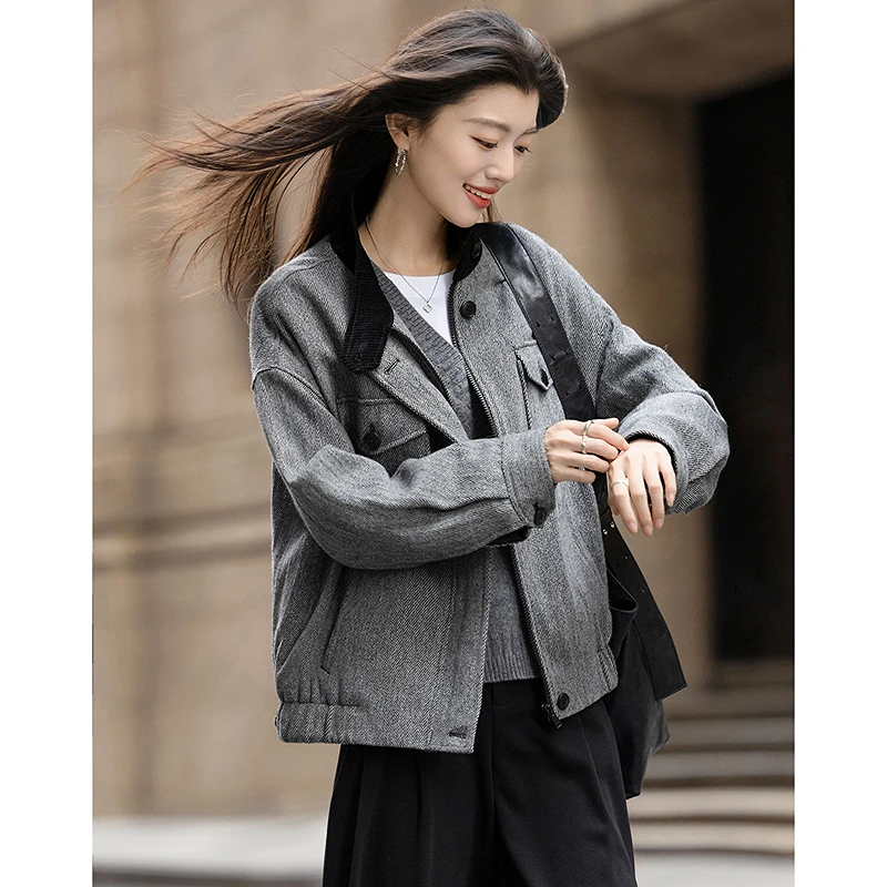 dme德·玛纳工装巴恩风高保暖90鸭绒绵羊毛立领大口袋羽绒服