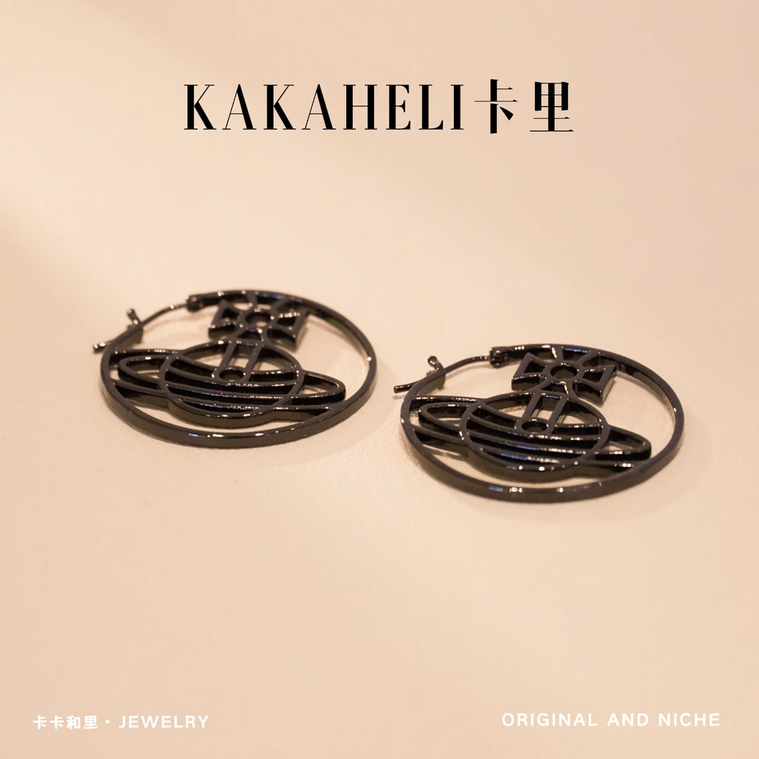 铜合金合成锆石耳饰 极乐之线黑乌盘轻奢耳环 ES-38