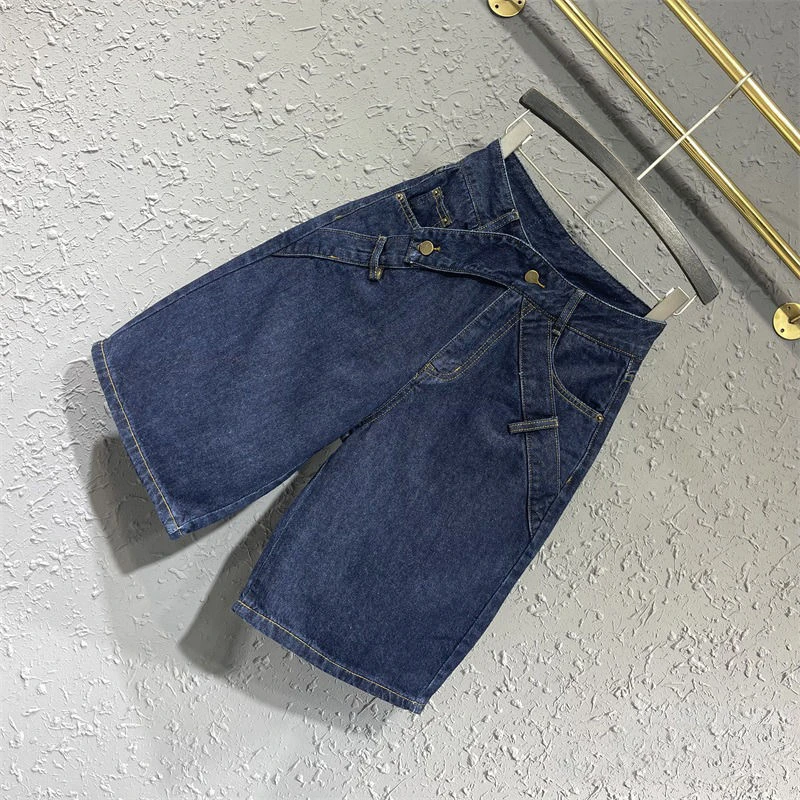 设计感小众百搭高腰牛仔阔腿五分裤显瘦直筒六分裤潮2025夏季新款