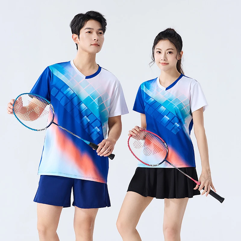 高端速干新款羽毛球服男女款高弹透气时尚拼色乒羽网球服可定制