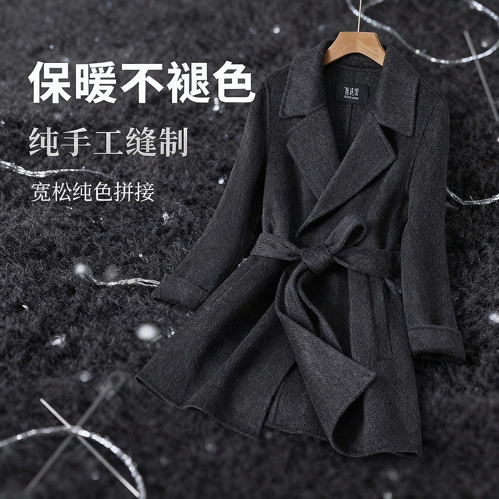 灰色短款双面羊绒大衣女2025年秋冬季新款小个子高级感羊毛呢外套