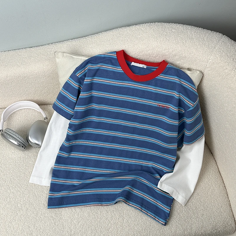 男童长袖假两件春款儿童新款运动打底衫中大童春装上衣潮2503