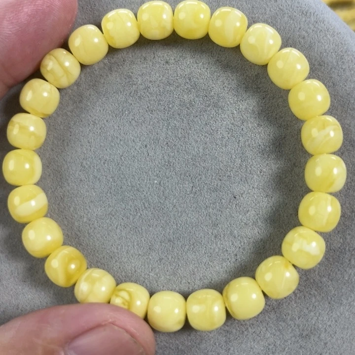 未镶嵌蜜蜡手串俄料奶白极限弧高桩8.5*8