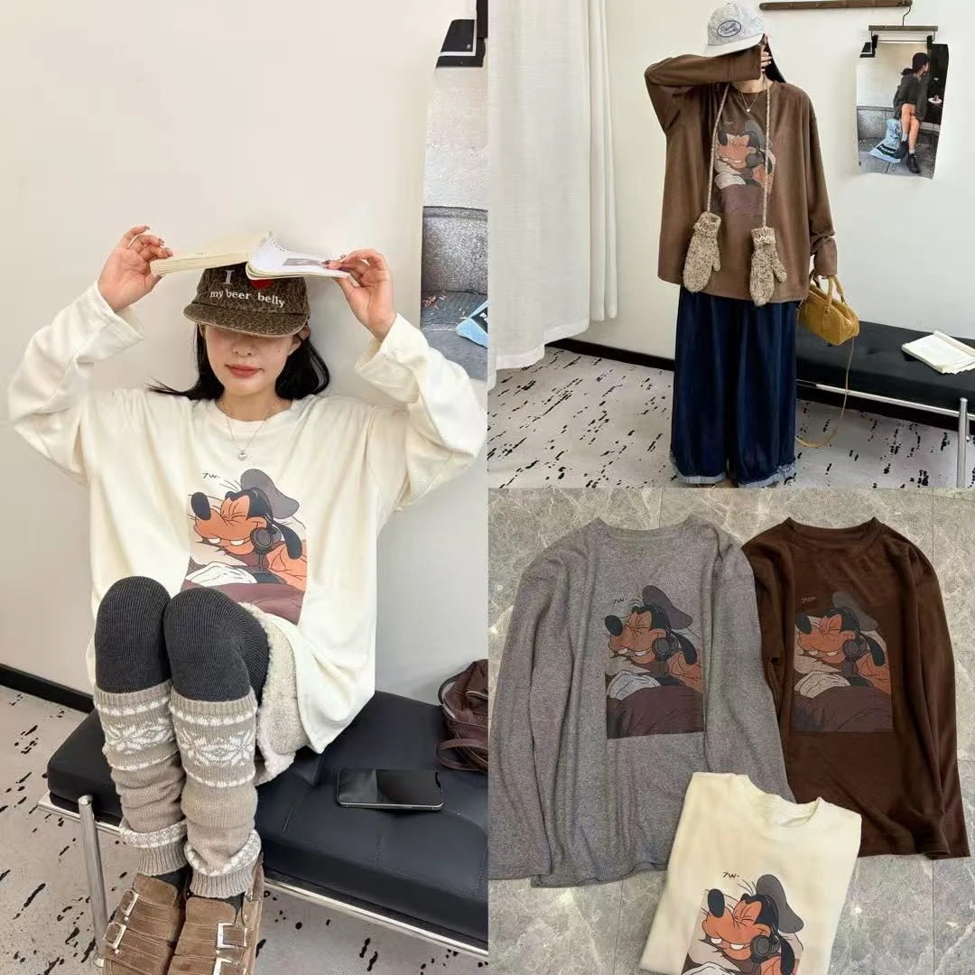 029【冬季新款】前印耳机听歌大耳朵狗狗卡通圆领T恤