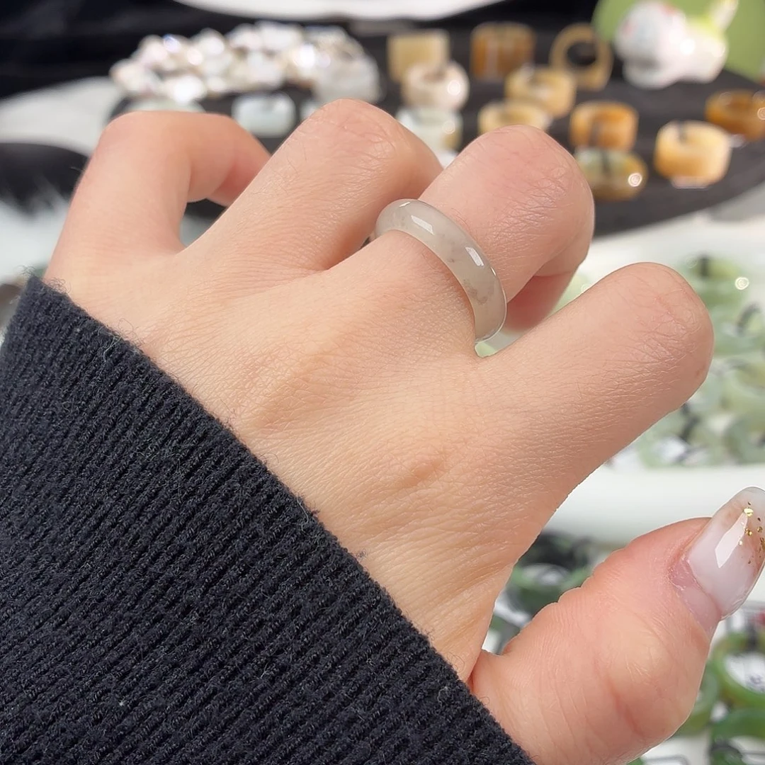 和田玉（糖玉）未镶嵌戒指S54飘紫细条17.6