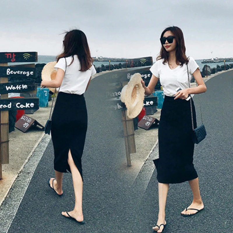 (侧开叉&后开叉）夏季薄款休闲显瘦半身裙女小个子夏天高腰A字裙子