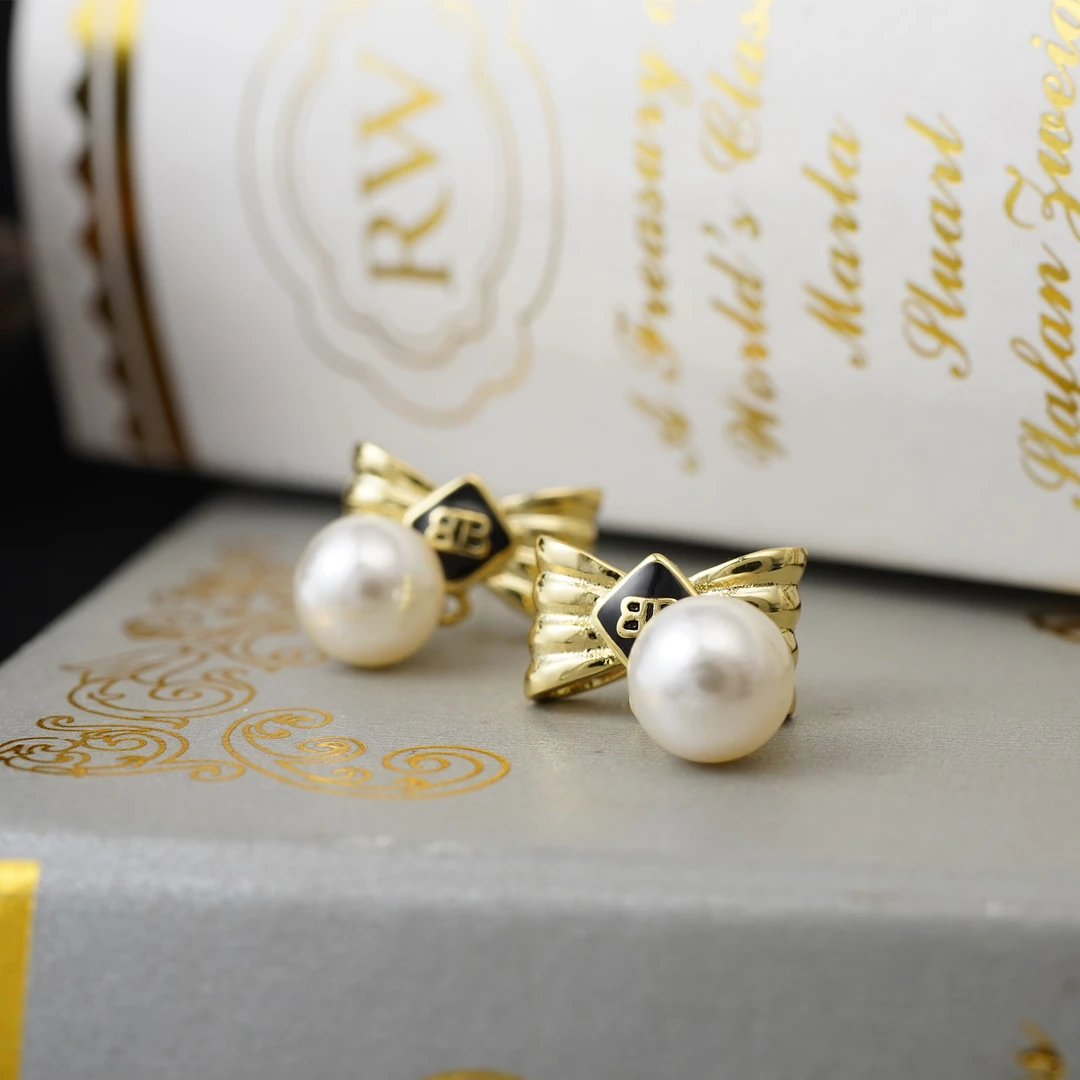 铜合金耳饰 【3642】LeLe 耳钉 B蝴蝶结立体珠珠百搭时尚气质