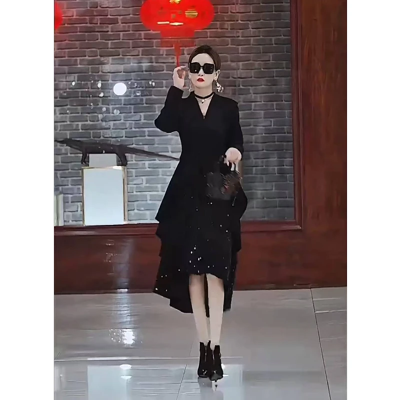 春季上新套装女时尚休闲妈妈气质套装减龄复古燕尾西服亮片半身裙