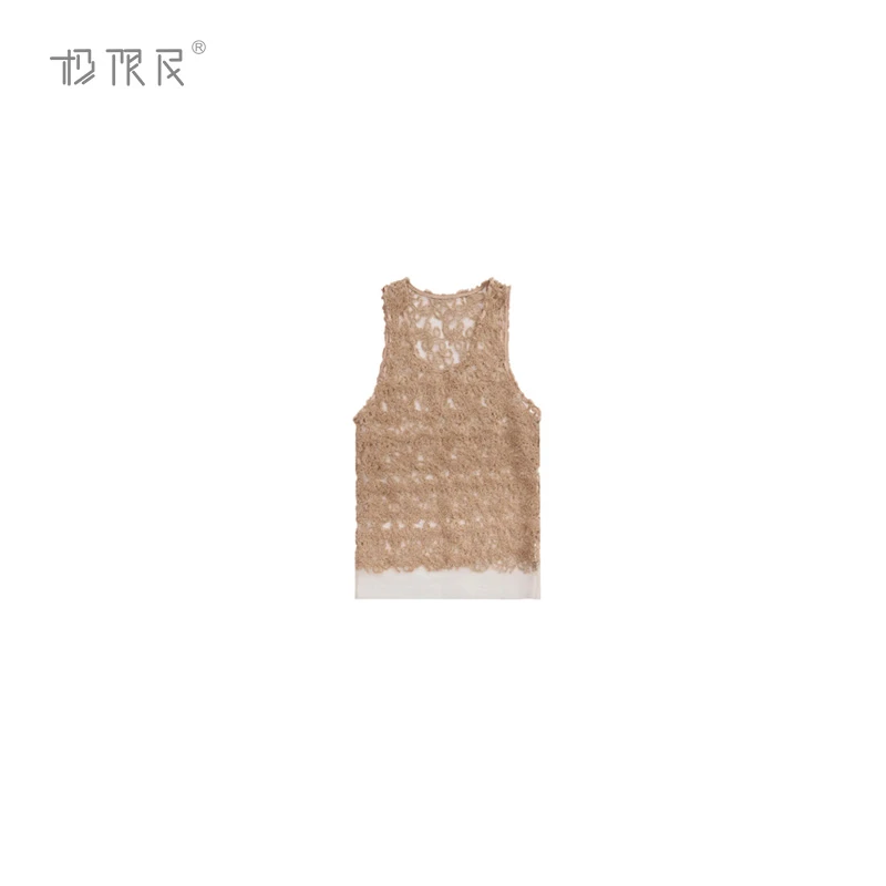 极限民《花缘》夏季欧若风肌理感绣花透视蕾丝拼接背心F5102F1204