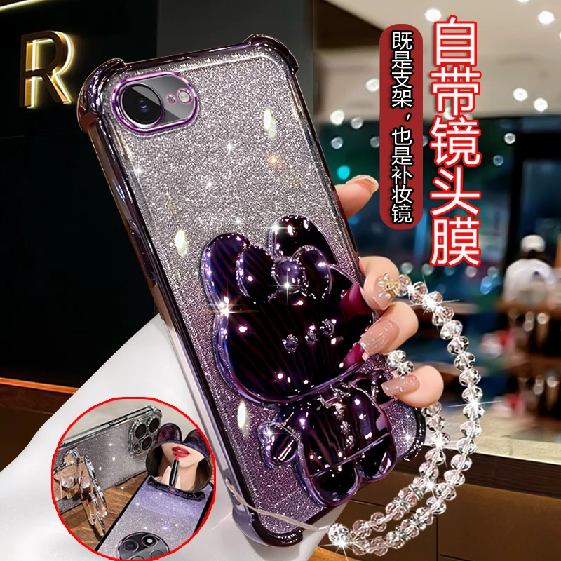 适用苹果16e手机壳网红女款A3410支架带镜iPhone16e防摔气囊 全包