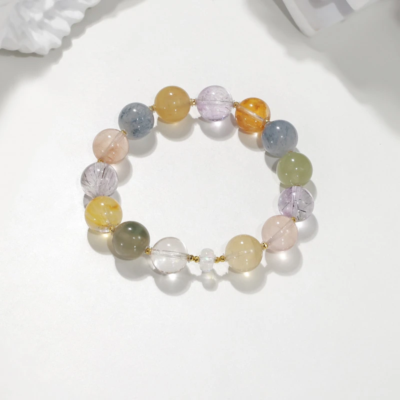 【彩虹兔毛】全能大满贯超七马岛月光18K金天然水晶设计款手串