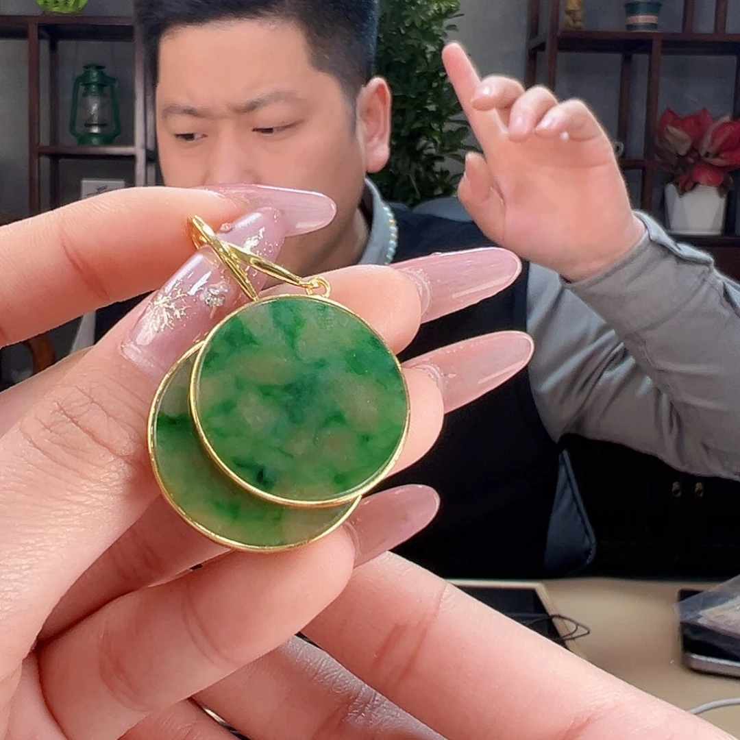 翡翠耳饰银S925镶嵌耳环9