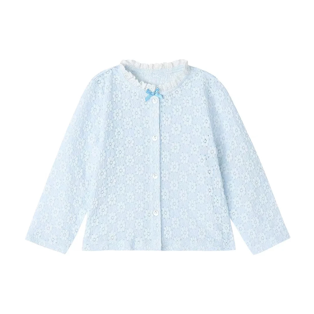 【金樱桃Golden cherry】小童蓝色镂空印花满印百搭外套