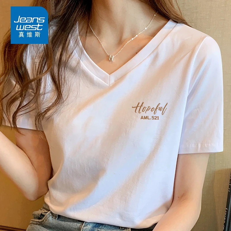 真维斯正肩短袖t恤女2025新款夏季纯棉半袖体恤设计感小众上衣
