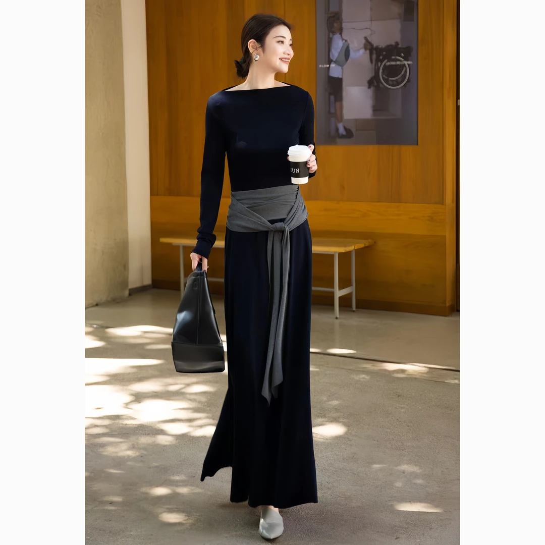 ZEROYK时尚套装2025年秋季轻熟名媛风羊毛打底衫半身裙休闲两件套