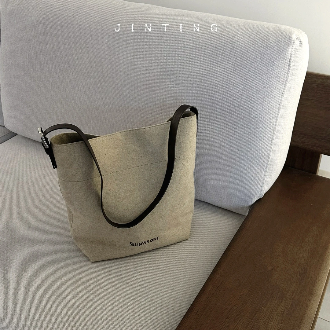 时尚高级感老钱风通勤百搭小众亚麻可拆卸内胆休闲包包-HT2525177