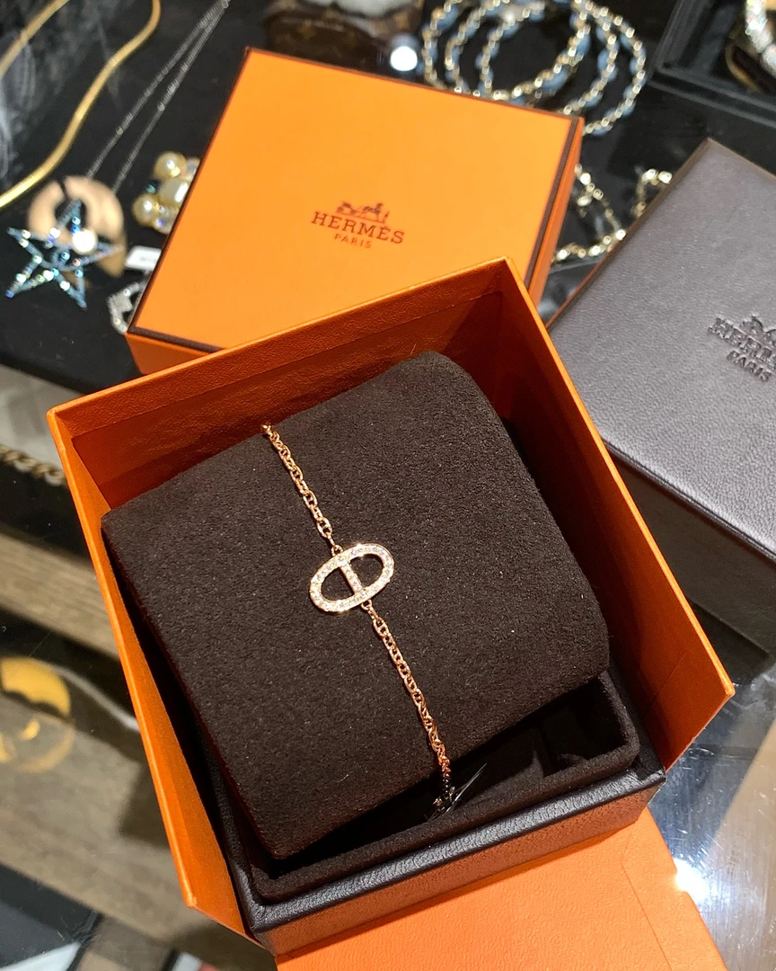 未使用 Hermes/爱马仕 玫瑰金满钻猪鼻子手链 16975216
