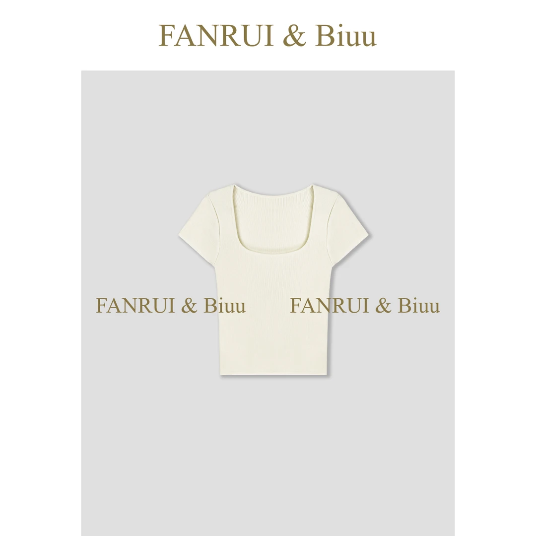 FANRUI/泛芮「纤蜜」甜辣妹纯色简约大领口百搭显瘦短袖T恤女B17270