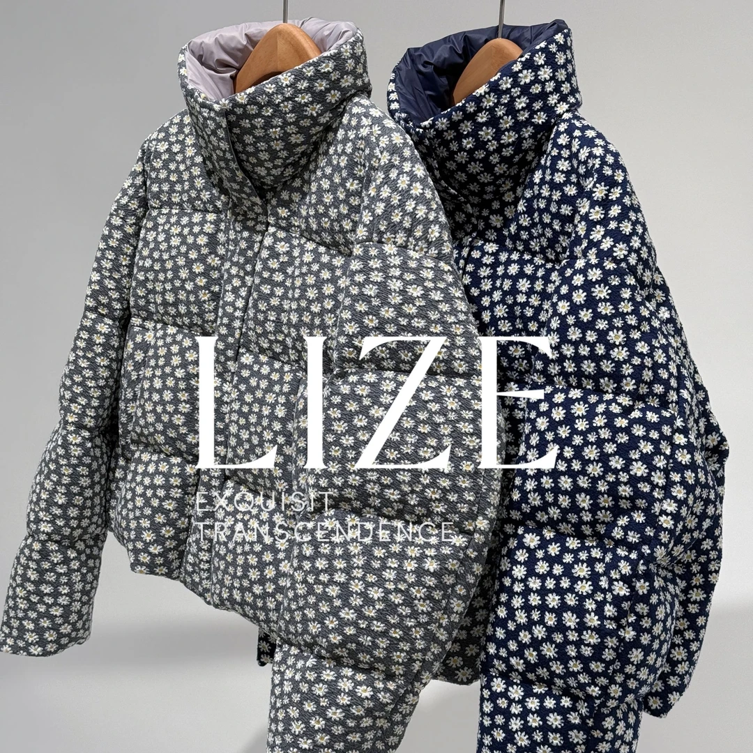 LIZE「L0869」定纺肌理棉.小雏菊立领外套羽绒服