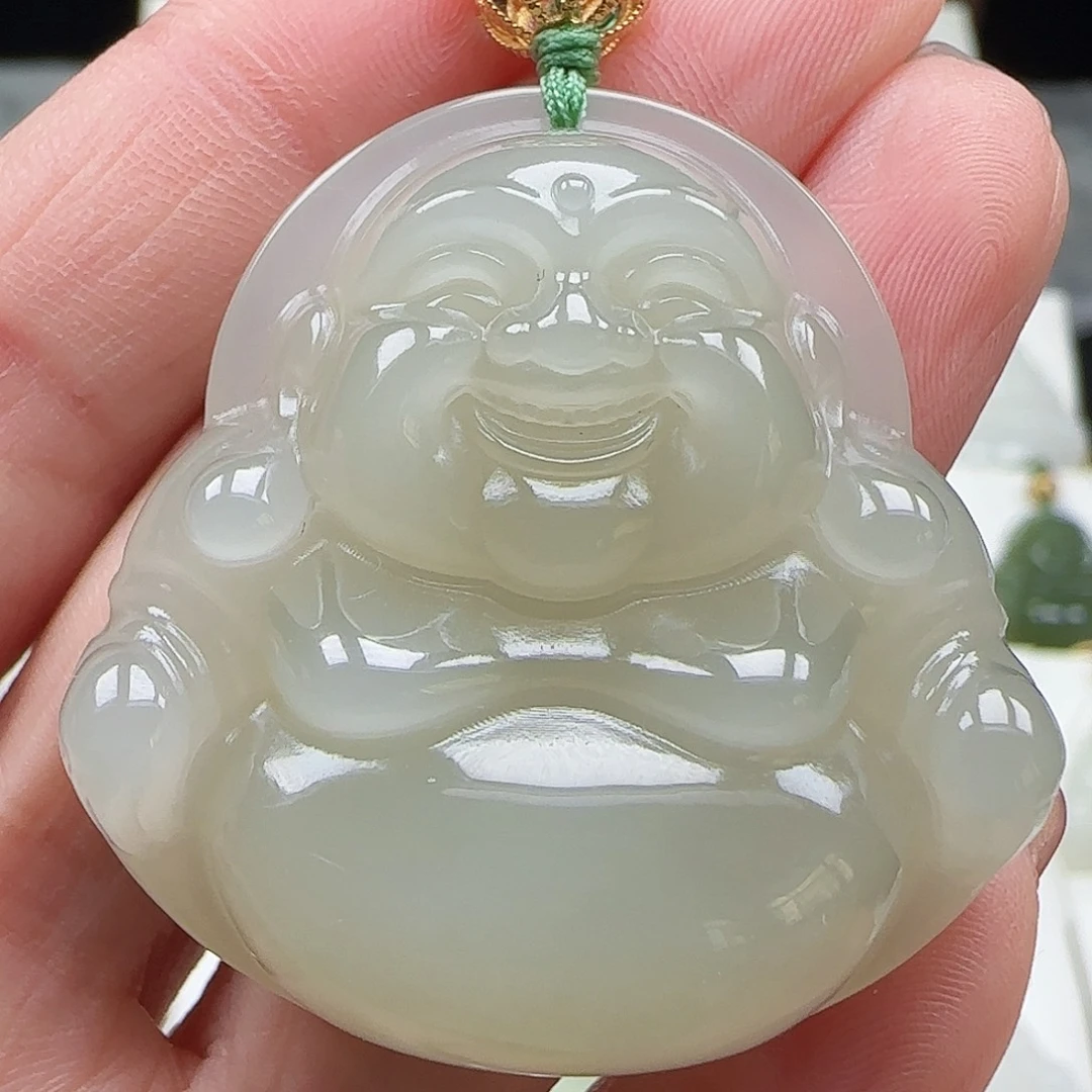 和田玉18K金镶嵌吊坠(赠链)