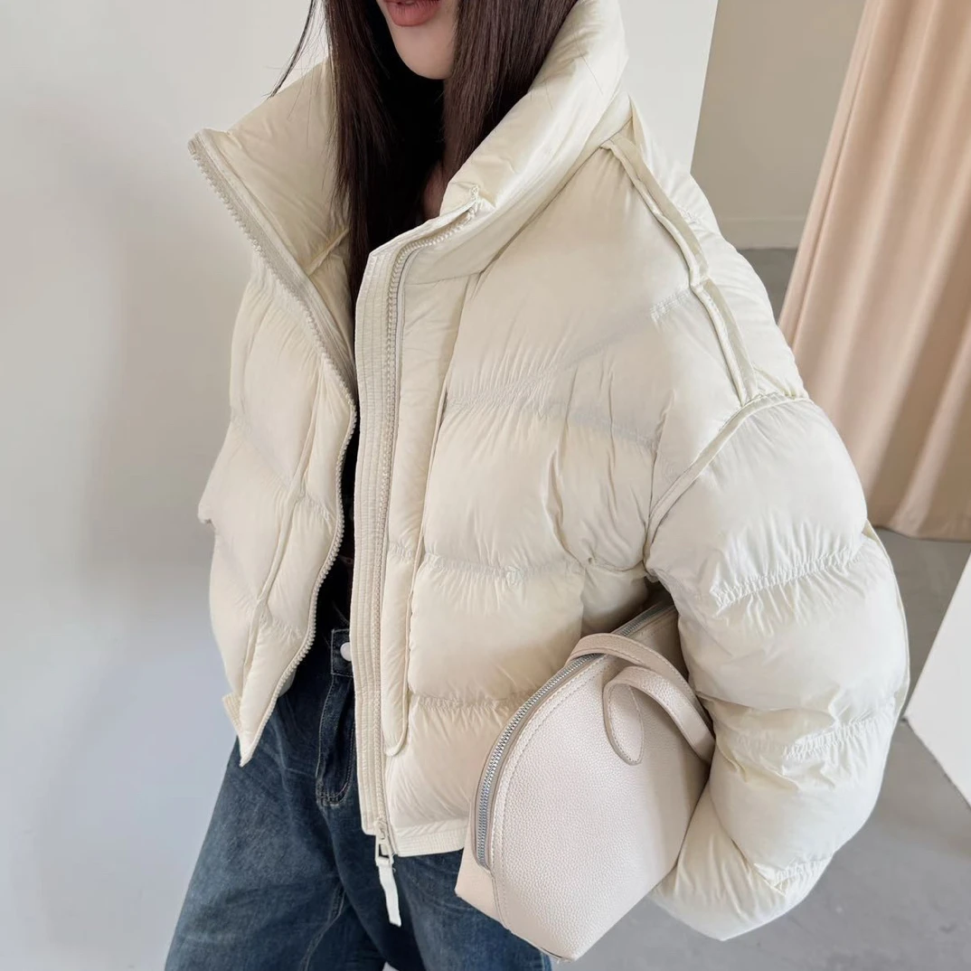 （大發）冬季新款洋气立领红色短款韩系宽松白鸭绒羽绒服